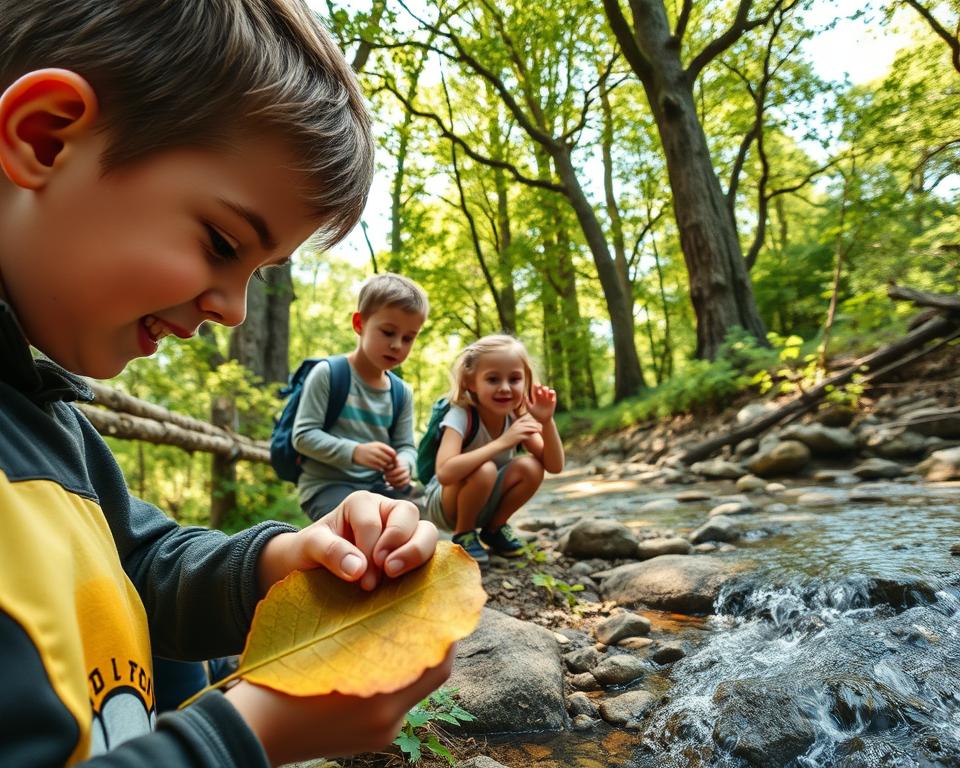 Kinder entdecken Natur auf Wanderung